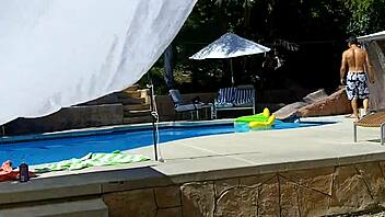 Lexi Bloom participates in pool activity with friends