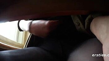 ersties exhibitionist babe plays with her wet pussy in a public restroom