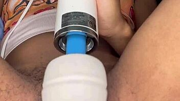 Exclamatory raw horny slut edges her ebony hairy pussy with tongue close up!