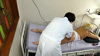 This blonde gets a relaxing massage on her big oiled ass.