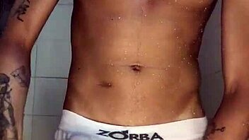 The young guy with a thick cock jerked off vigorously in the shower during his bath.