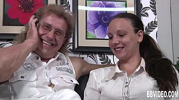 Hey this German whore takes two cocks in hardcore fucking.