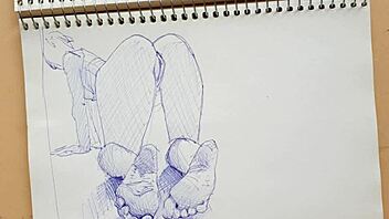 Quick sketch of doggy-style pose with foot fetish using parker ballpoint pen in my sketchbook