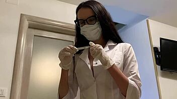 Descriptive Title Case of Hot Nurse in Latex Gloves Teasing with Blowjob and Cowgirl Sex