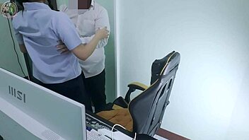 Thai student girl gets fucked by senior in front of computer moaning loud clear voice 4k oh yeah