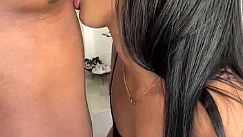 Cute girl sucks and licks nipples non-stop in amateur couple