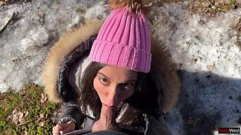 hey stranger can i ride your cock in this snowy winter forest until you creampie my tight pussy outdoors?