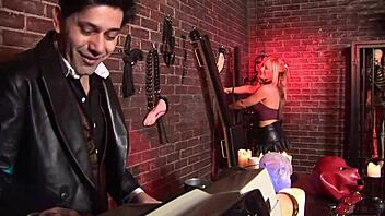 i'm the red latex masked girl getting fucked hard in a wild threesome at the horror shop