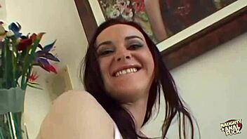 Beautiful girl with green eyes gets double penetrated