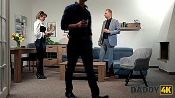 Cheating On Sofa With Rich European In Stockings For Hardcore Old And Young Fucking