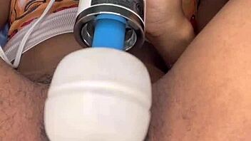 Exclamatory raw horny slut edges her ebony hairy pussy with tongue close up!