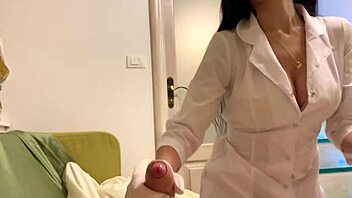 Descriptive Title Case of Hot Nurse in Latex Gloves Teasing with Blowjob and Cowgirl Sex