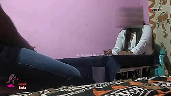 ebony indian female doctor rips clothes to handle patient's monster cock.