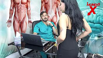 She begs her doctor for a hard pounding in the office with lingerie and natural tits 😈