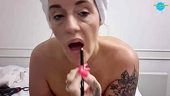 Topless Mature Woman Prepares Makeup