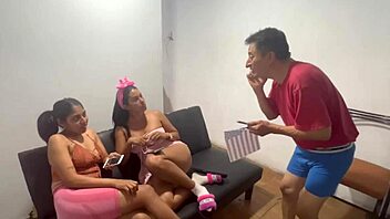 daddy punishes two girls in homemade threesome