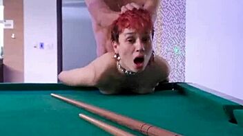fucking a pink haired tattooed slut at a pool table