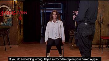 Pornstar experiences her first taste of degradation as a redhead slave endures whipping and humiliation in a kinky BDSM session with a dominant brunette.