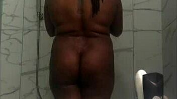 homemade ebony amateur bathing in the shower