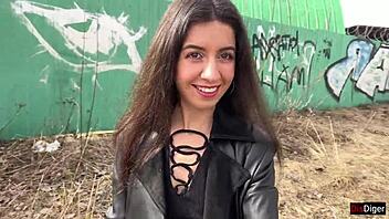 Teen girl gets facial cumshot and walks through park in boots shocking passersby with sperm-covered face