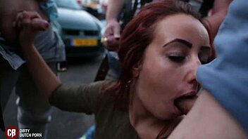 hey, check out this outdoor public blowbang with deepthroat swallowing and massive cumshots on a cute teen