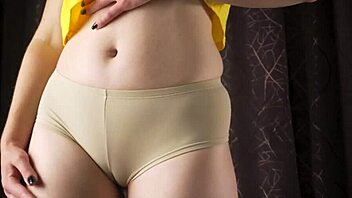 Experience a teasing camel toe ASMR in classic vintage panties with close-up views