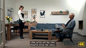 Cheating On Sofa With Rich European In Stockings For Hardcore Old And Young Fucking