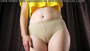 Experience a teasing camel toe ASMR in classic vintage panties with close-up views