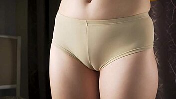 Experience a teasing camel toe ASMR in classic vintage panties with close-up views