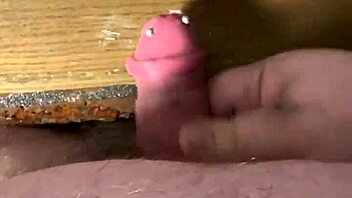 Chubby amateur with big ass and pierced cock performs solo BDSM session with cumshot