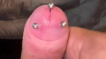 Chubby amateur with big ass and pierced cock performs solo BDSM session with cumshot