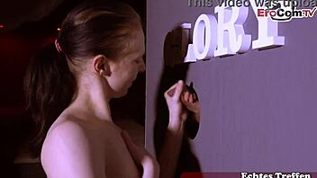 Devoted teen 18+ dances in the bar with a group of friends