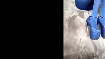 milf with perfect body struts in pantyhose and eight inch heels showing off big ass and tits