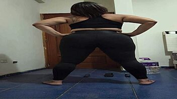 Mature woman exercising in transparent leggings