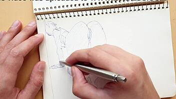 Quick sketch of doggy-style pose with foot fetish using parker ballpoint pen in my sketchbook
