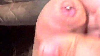 Chubby amateur with big ass and pierced cock performs solo BDSM session with cumshot