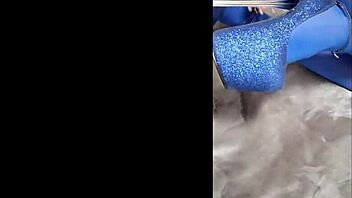 milf with perfect body struts in pantyhose and eight inch heels showing off big ass and tits