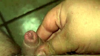 Chubby amateur with big ass and pierced cock performs solo BDSM session with cumshot