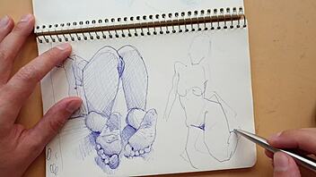Quick sketch of doggy-style pose with foot fetish using parker ballpoint pen in my sketchbook