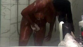 homemade ebony amateur bathing in the shower