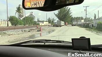 petite brunette pornstar teases with blowjob before skinny body gets dicked hard by monster cock in intense action