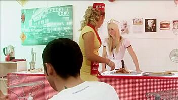 Hey milf waitresses diana gold and eva mercedes, wanna join this ffmm foodie foursome with blowjobs and facials?