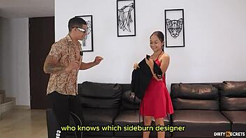 Businessman Sneakily Pounds Fashion Designers Tight Latina Pussy in Doggystyle with Deepthroat and Cum on Ass