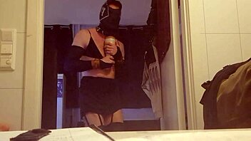 tex willer preps with heels and lingerie for huge cock toy fuck