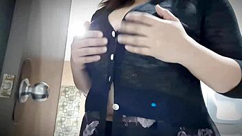 Why is this horny Asian stepmom touching her natural big tits like that?