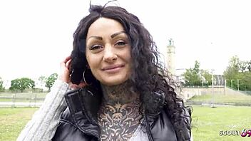 german scout picks up big tits tattoo model mia roux for first anal sex at casting