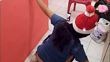 hey, check out this sexy nurse flashing her ass in the hospital corridor on christmas eve while waiting for her boyfriend to come over