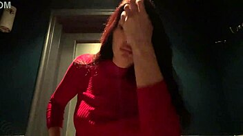 horny brunette slut jerks off in nightclub toilet solo