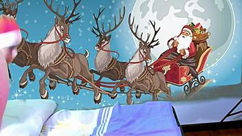 In a teasing striptease preview, Agarabas and Olpr dance with big natural tits and ass for Santa at Christmas.