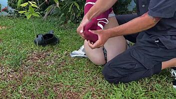 Oh man, I just love caressing those outdoor dirty socks on her cute feet.